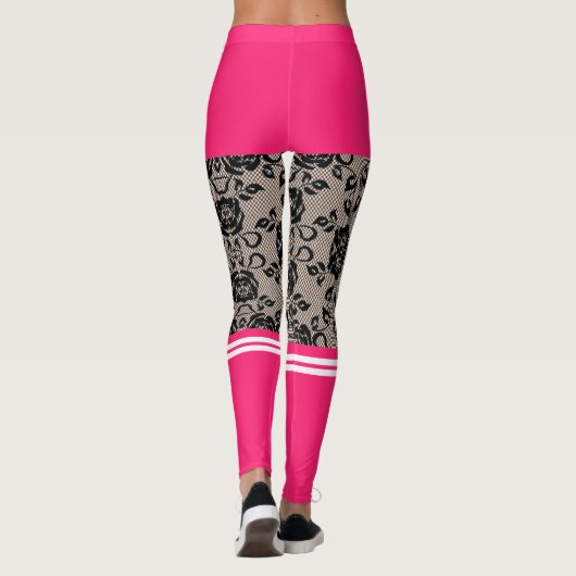 Leggings Faux Lace Fishnet Rose Chaussettes courtes Jambes  (Dos)