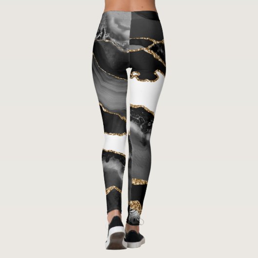 Leggings Faux Marblé Agate Black Stone Luxe Or (Dos)