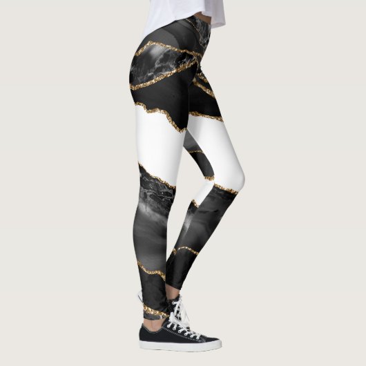 Leggings Faux Marblé Agate Black Stone Luxe Or (Droite)