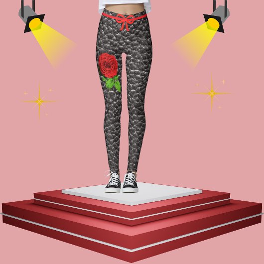 Leggings Faux Noir Tissu Rose Mode tendance