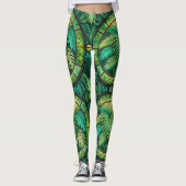 Leggings featuring a vibrant green tropical leaf  (Devant)