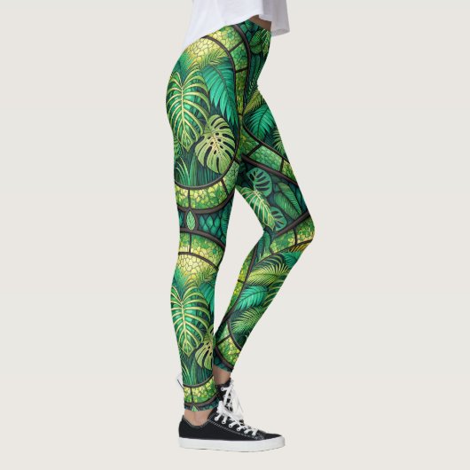 Leggings featuring a vibrant green tropical leaf  (Droite)