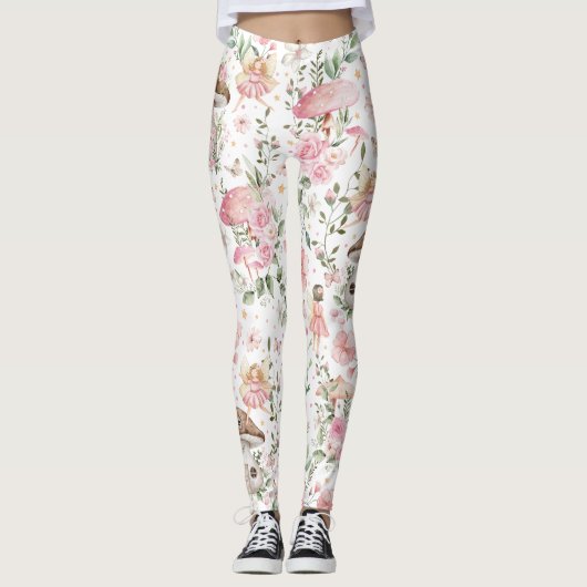 Leggings Fée Whimsical Enchanted Forêt rose Floral (Devant)