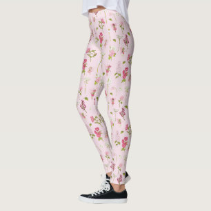 Leggings Fées et fleurs rose à l'aquarelle fantaisiste