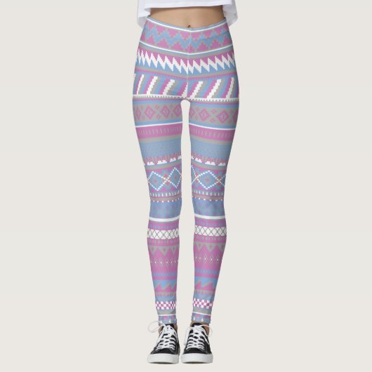Leggings féminins Aztèques roses/bleues (Devant)