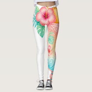 Leggings féminins floraux tropicaux pastel