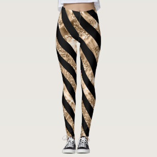 Leggings Femme Avec Bandes Noir Et Or