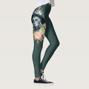 Leggings Femme étonnante avec un maquillage crâne à sucre é