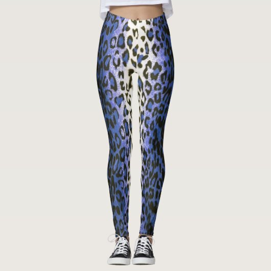 Leggings Femme Poster de animal Léopard Bleu élégant (Devant)