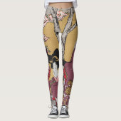 Leggings Femmes japonaises vintages et fleurs de cerisiers (Devant)