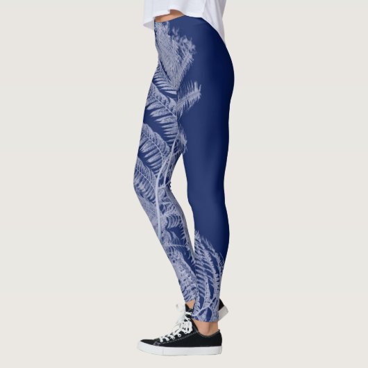 Leggings Fern Feuille Texture croquis Bleu blanc (Gauche)