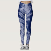 Leggings Fern Feuille Texture croquis Bleu blanc (Devant)
