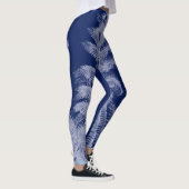 Leggings Fern Feuille Texture croquis Bleu blanc (Droite)