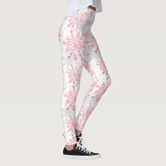 Leggings Festif Noël rose grise flocons motif (Droite)