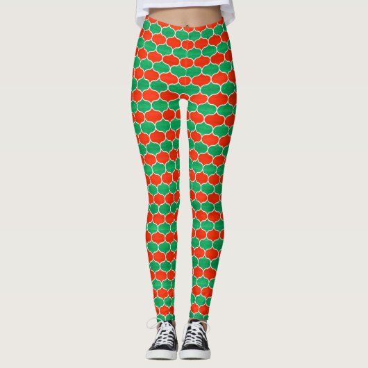 Leggings Festif Rouge vert Motif d'oignon de Noël (Devant)