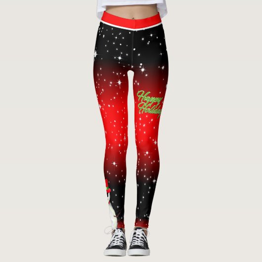 Leggings Festif Snowman sur Black and Red Starry (Devant)