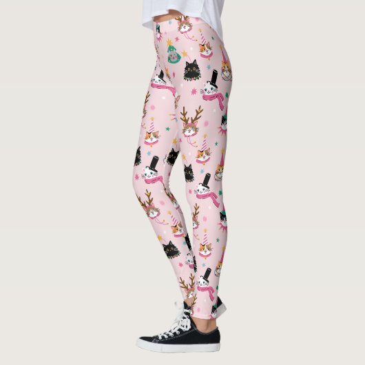 Leggings Festive Chat Faces en Motif Casquette de vacances (Gauche)