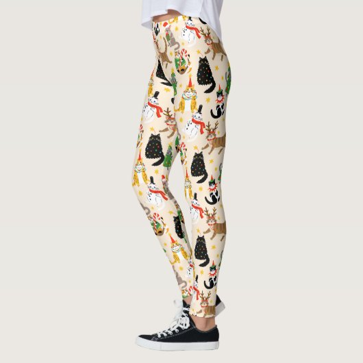 Leggings Festive Chats Motif de Noël (Gauche)