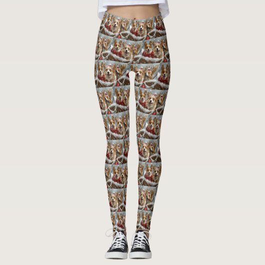 Leggings Festive de Noël de Chien de Corgi (Devant)