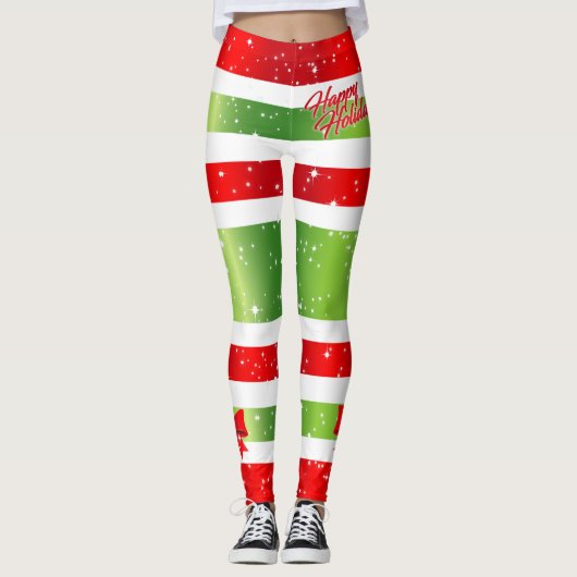 Leggings Festive Happy Holidays Text With Ribbons and Snow (Devant)