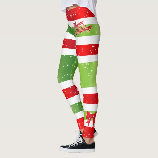 Leggings Festive Happy Holidays Text With Ribbons and Snow (Gauche)