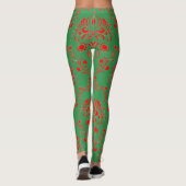 Leggings Festive Holiday Green et Red Damask (Dos)