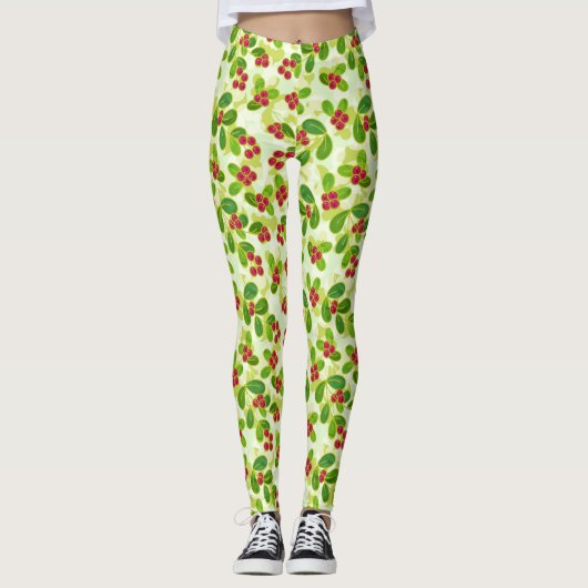 Leggings Festive Motif de fruits de canneberge, vert (Devant)