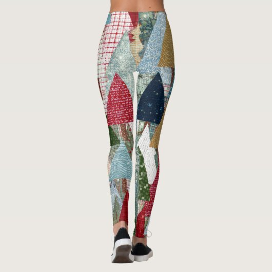 Leggings Festive Patchwork Christmas Tree Pattern (Dos)