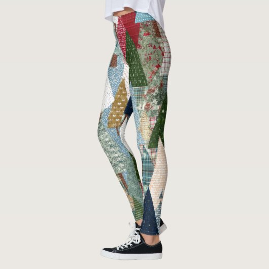 Leggings Festive Patchwork Christmas Tree Pattern (Gauche)