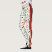 Leggings Festive Red Christmas Holly Berries Oiseaux verts (Gauche)