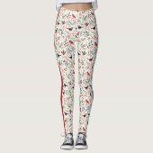 Leggings Festive Red Christmas Holly Berries Oiseaux verts (Devant)