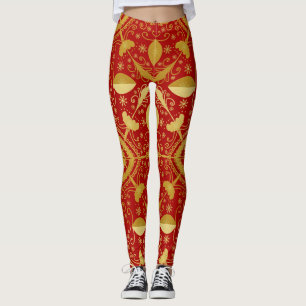 Leggings Festive Red & Gold Christmas