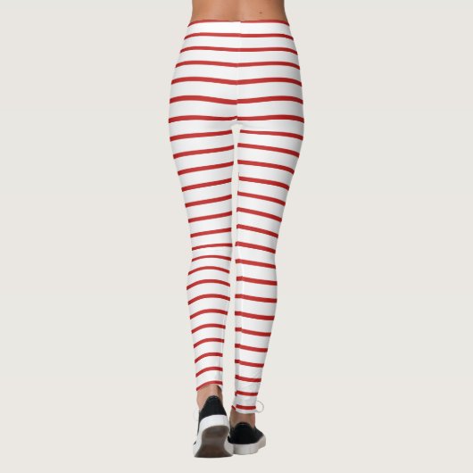 Leggings Festive rouge et blanc rayé (Dos)