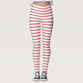 Leggings Festive rouge et blanc rayé (Devant)