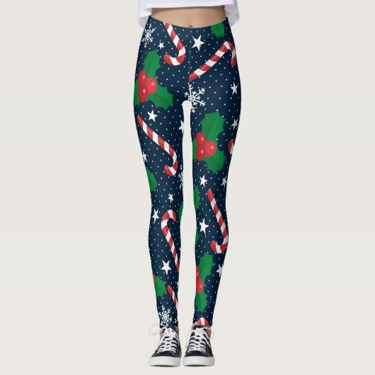 Leggings Festive Sucre de canne & Holly Berry Noël (Devant)