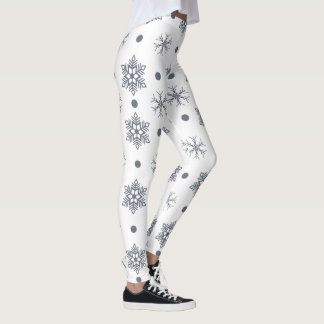 Leggings Fête de Noël Blanc Bleu Flocon de Neige Points noi