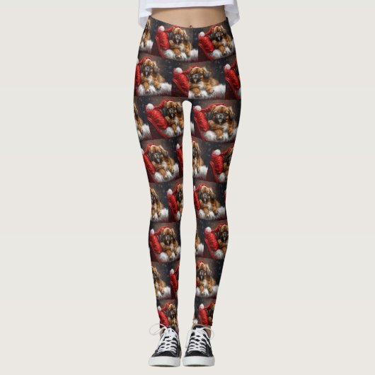 Leggings Fête de Noël de Chien Espagnol Tibétain (Devant)