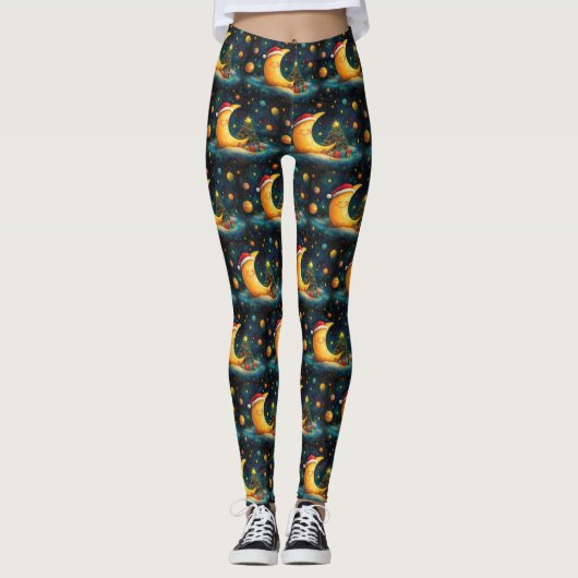 Leggings Fête de Noël drôle Lune Galaxy (Devant)