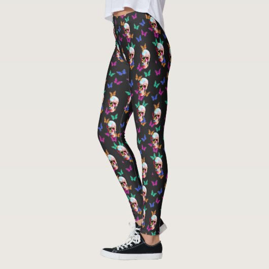 Leggings Fête des papillons du crâne gothique mort (Gauche)