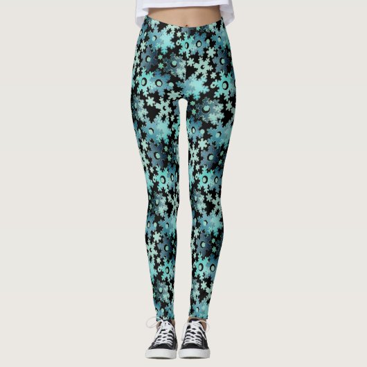 Leggings Fêtes de Noël Fête hiver Flamme de neige brillant (Devant)