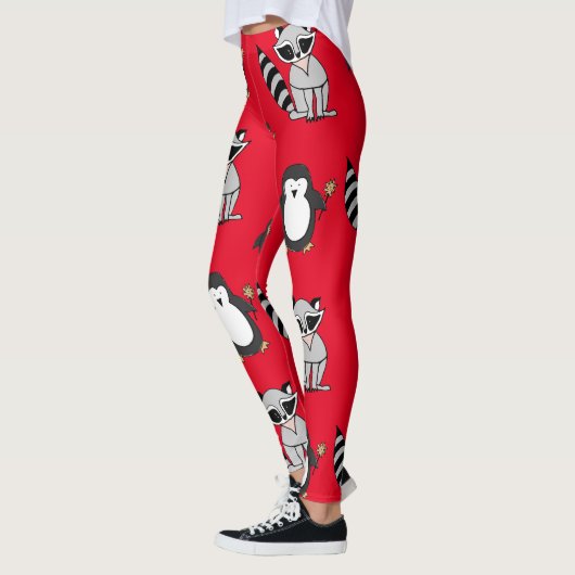 Leggings fêtes rouges hivernales froides de noël animaux (Gauche)