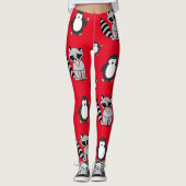 Leggings fêtes rouges hivernales froides de noël animaux (Devant)