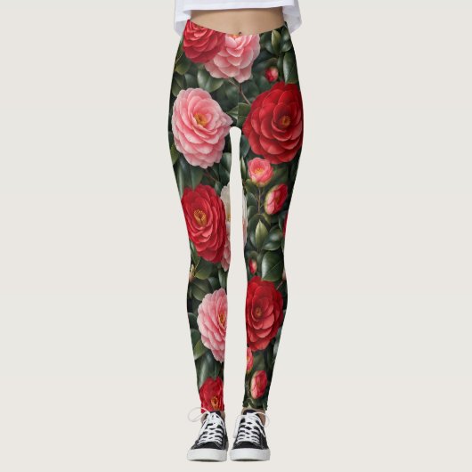 Leggings Feuillage de camélia de luxe en fleurs (Devant)