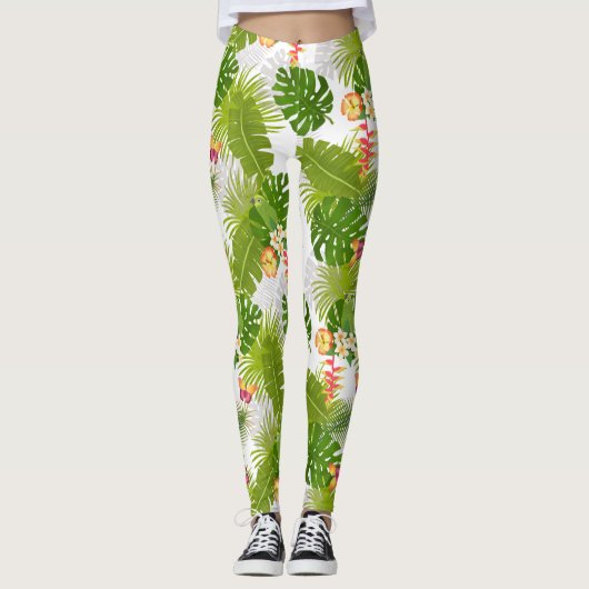 Leggings Feuillage tropical Blanc d'été (Devant)