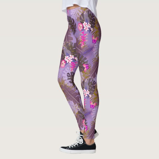 Leggings Feuillage tropical violet d'été (Gauche)