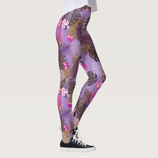 Leggings Feuillage tropical violet d'été (Droite)