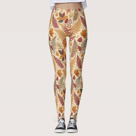 Leggings Feuillages et baies d'automne - Tons chauds (Devant)