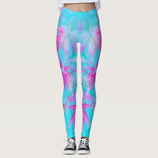 Leggings feuille bleue rose (Devant)