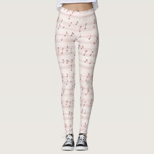 Leggings Feuille de notes de musique rose (Devant)