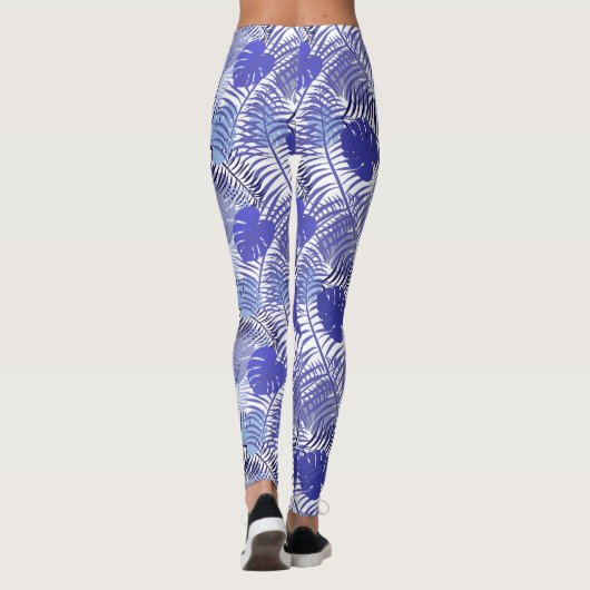 Leggings Feuille de palme bleu tropicale (Dos)